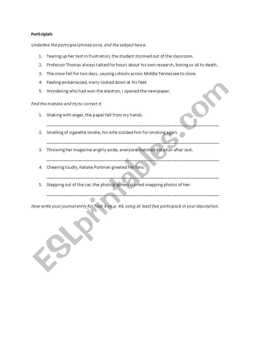 Participial Phrase Practice worksheet