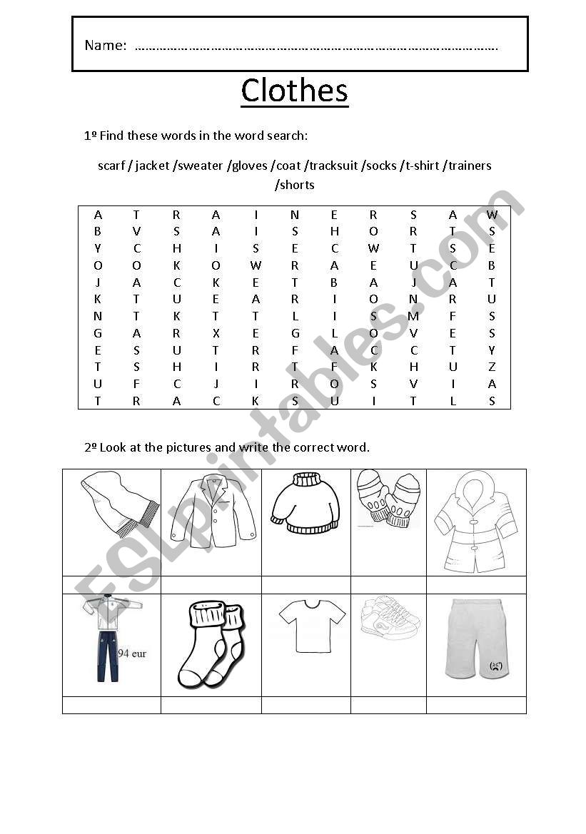 Winter Clothes worksheet