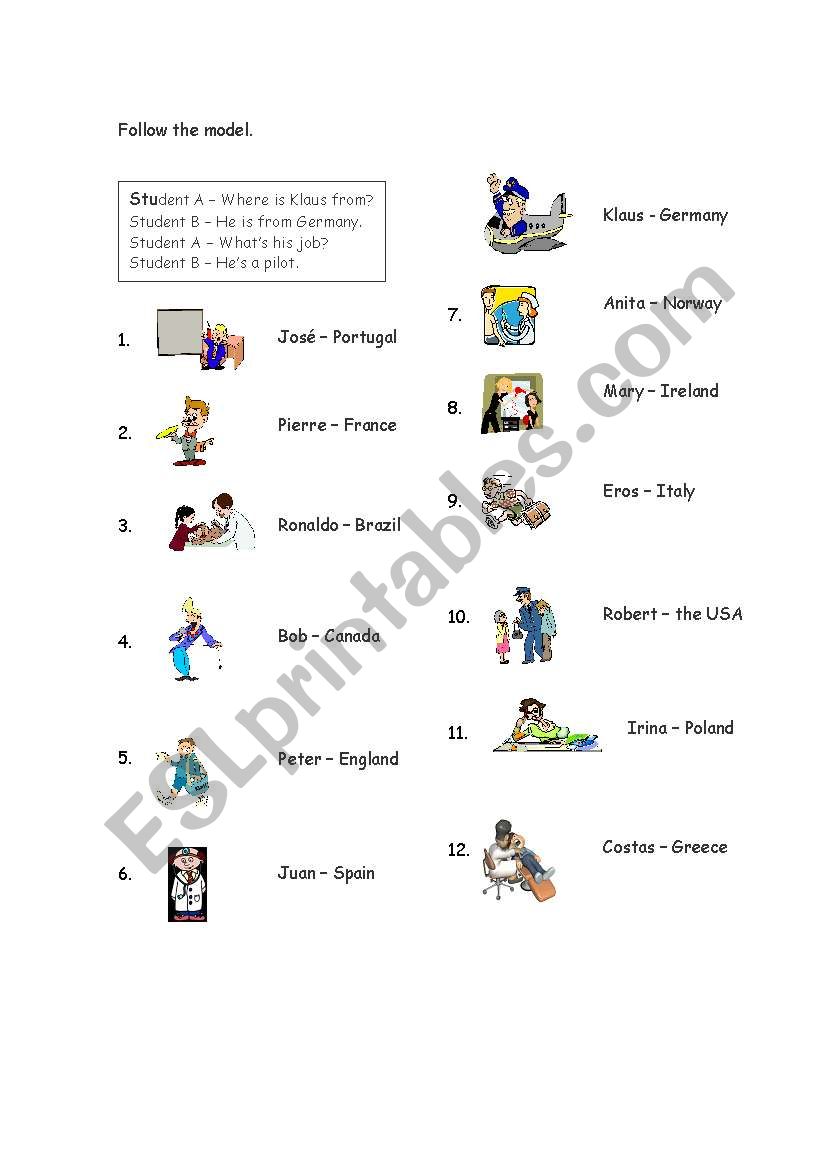 Jobs - speaking activity worksheet