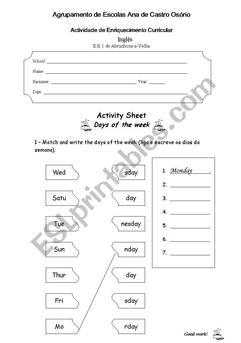 Days worksheet