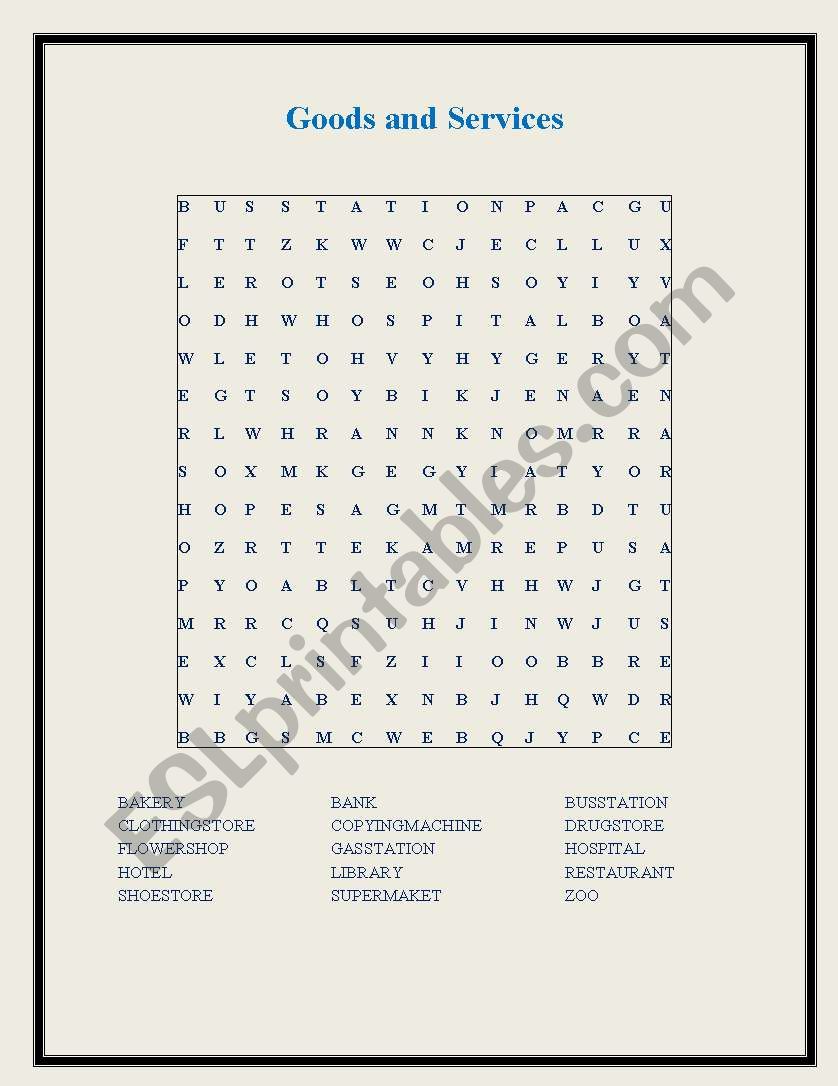 Goods and services(word search game)