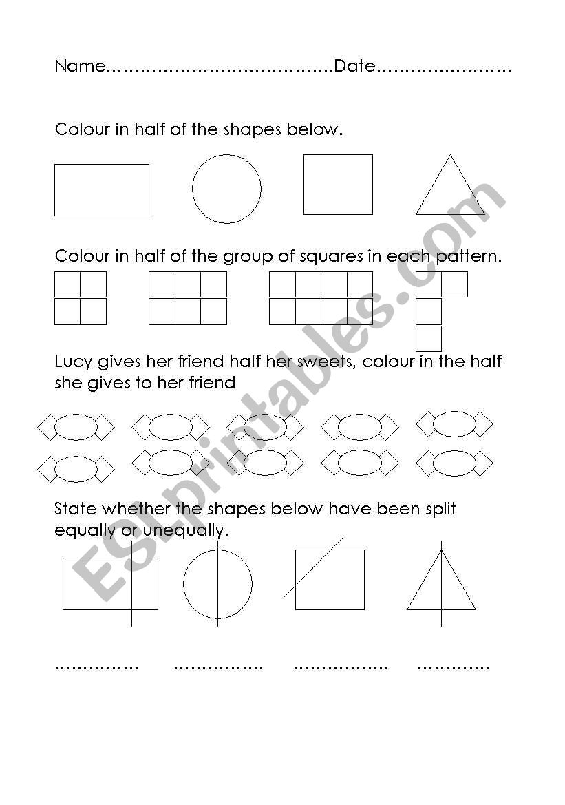 Fractions - Halves worksheet