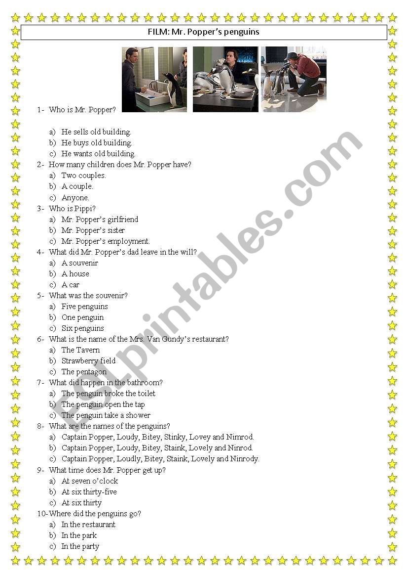 Mr. PopperÂ´s penguins worksheet