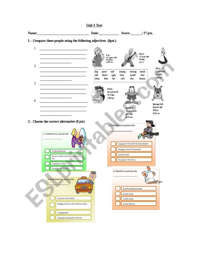 test with comparative adjectives possessive pronouns and present progressive