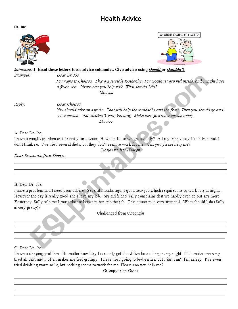 Health Advice worksheet