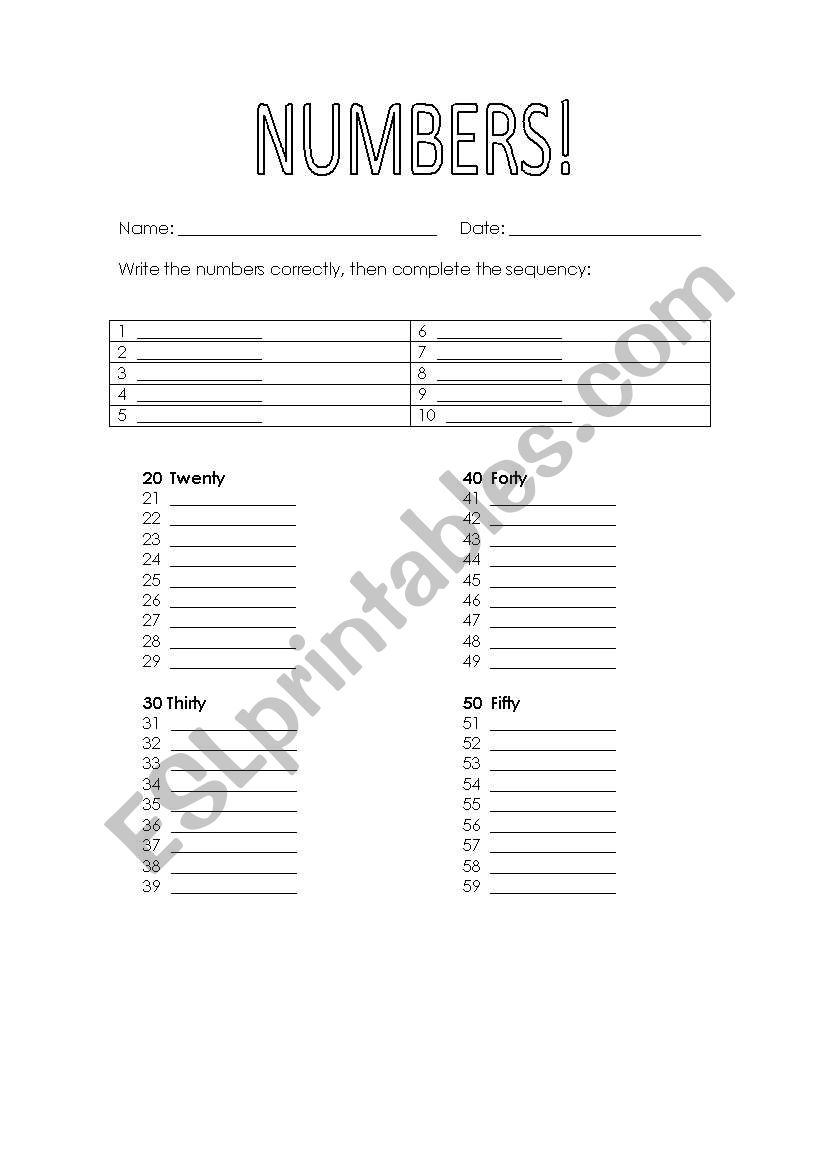 numbers 1-50 worksheet