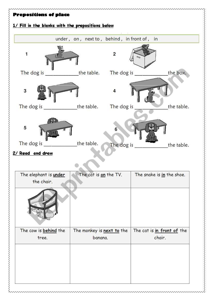 Prepositions of Place worksheet