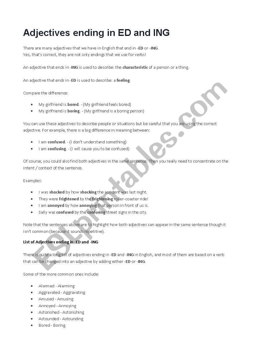 Adjectives with -ed and -ing endings