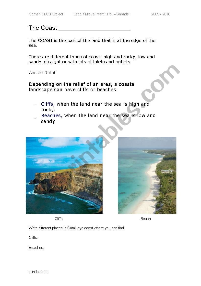 The coast worksheet