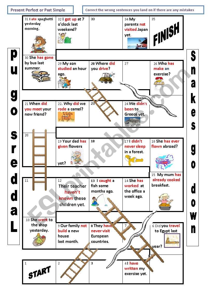 Present Perfect or Past Simple - Correct the mistakes + pictures