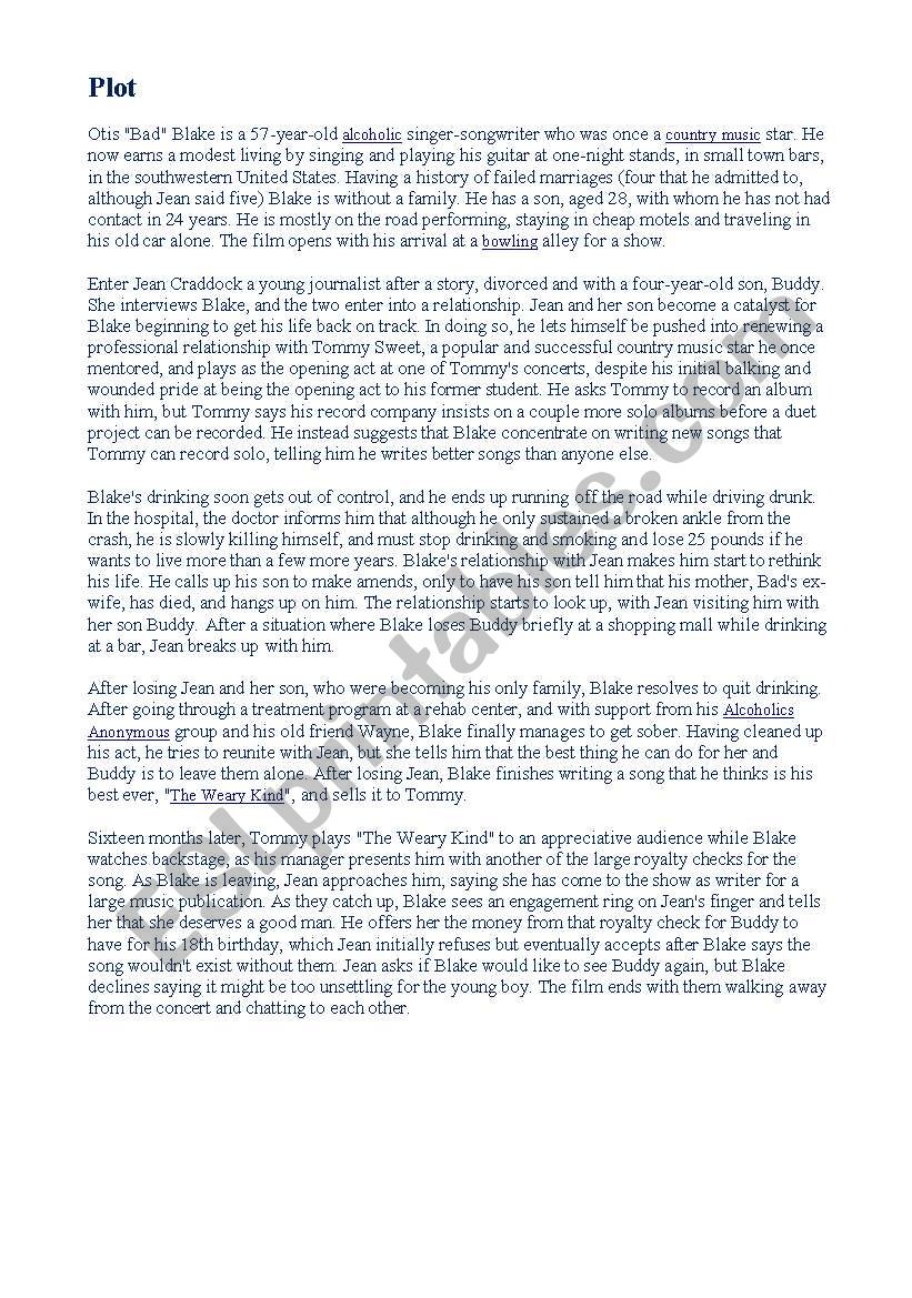 Crazy Heart  worksheet