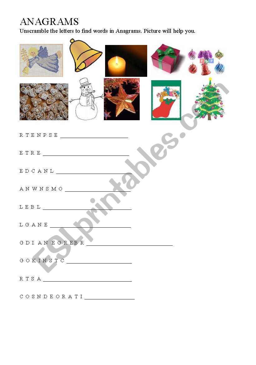 Christmas anagrams worksheet