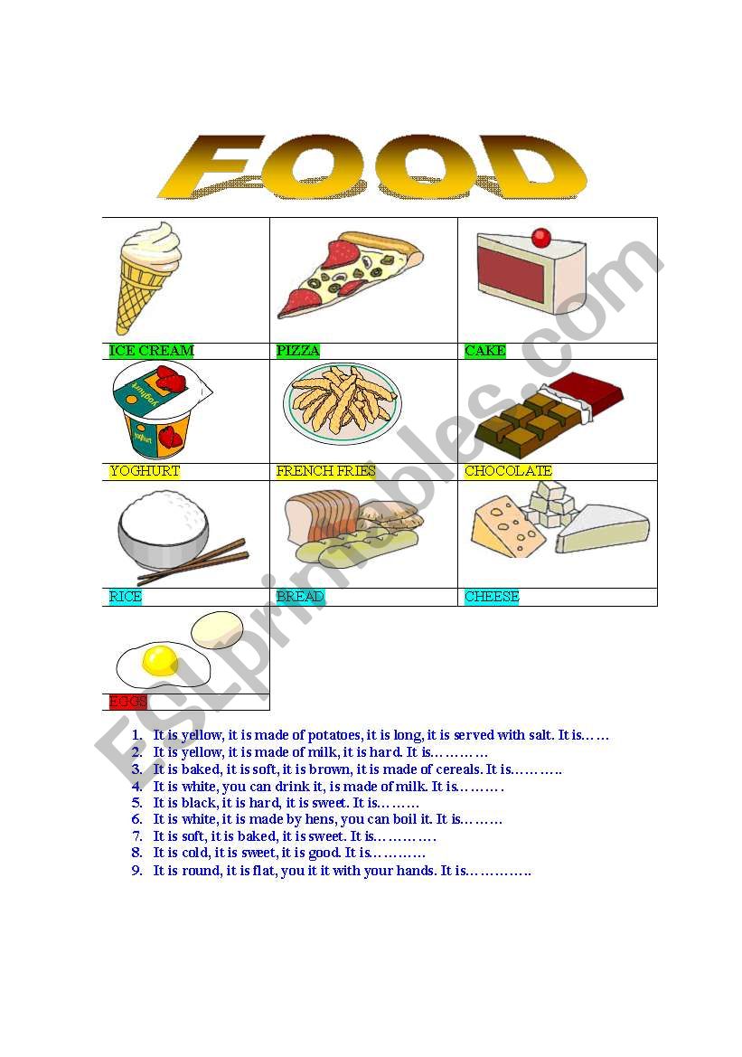 food worksheet