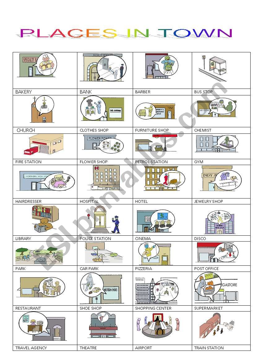  places in town worksheet