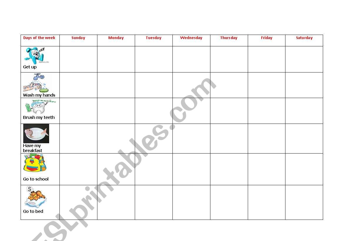 Days of the week worksheet