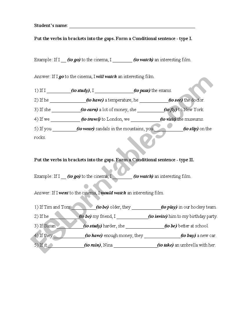 Conditionals worksheet
