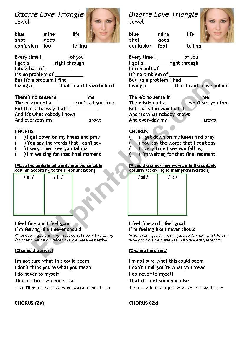 Bizarre Love Triangle worksheet