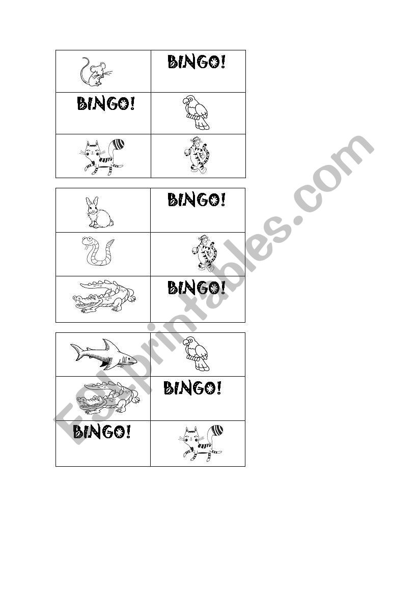 Animals bingo worksheet