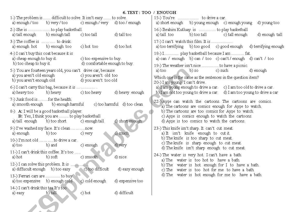 test worksheet