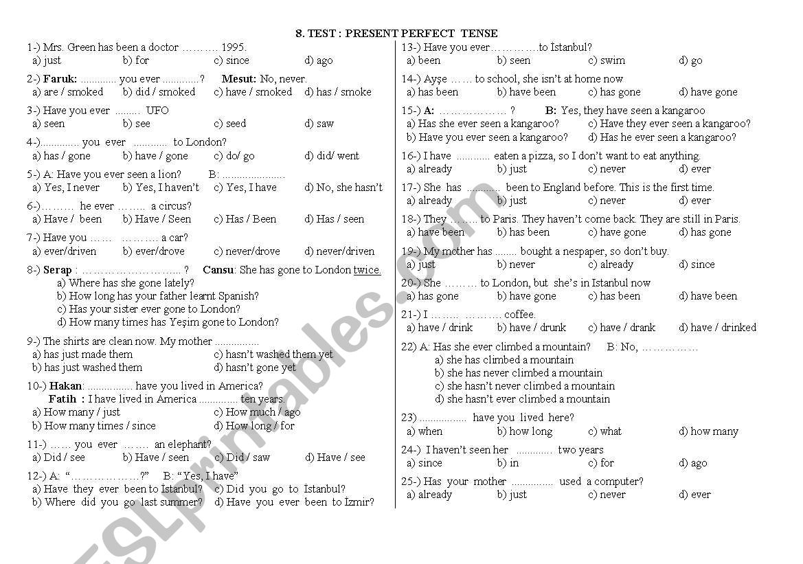 Present Perfect Tense worksheet