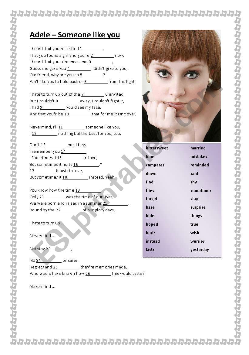 Adele - Someone like you worksheet