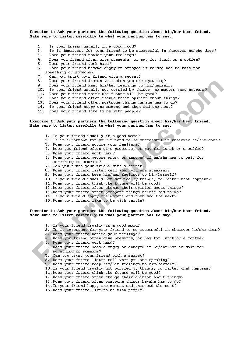 Best friend worksheet