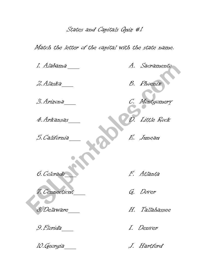 States and Capitals test 1, Chunked