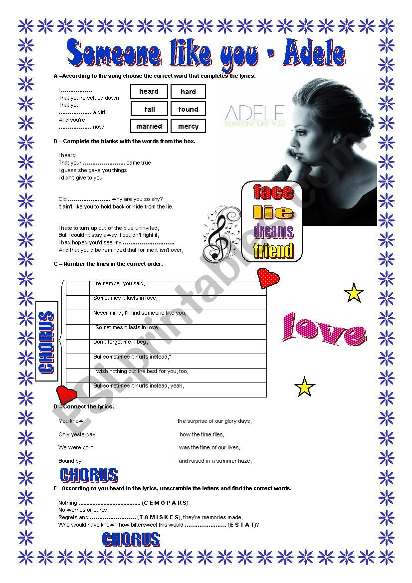 SOMEONE LIKE YOU - ADELE worksheet