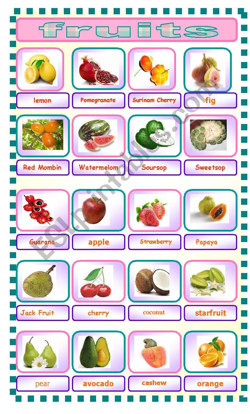 pictionary fruits worksheet