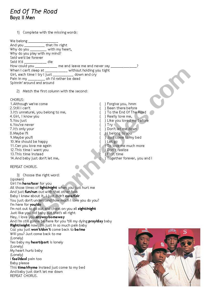 Boyz II Men - End of the Road worksheet