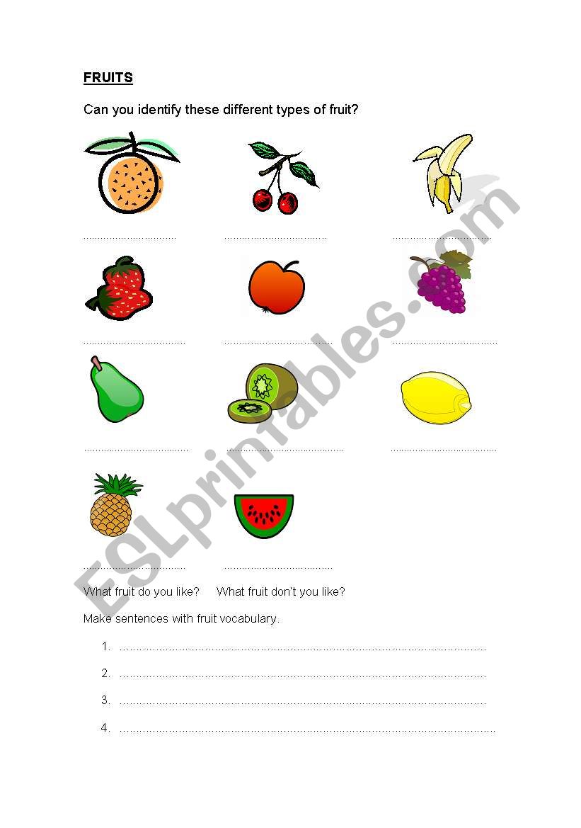 FRUIT VOCABULARY, VERB LIKE worksheet