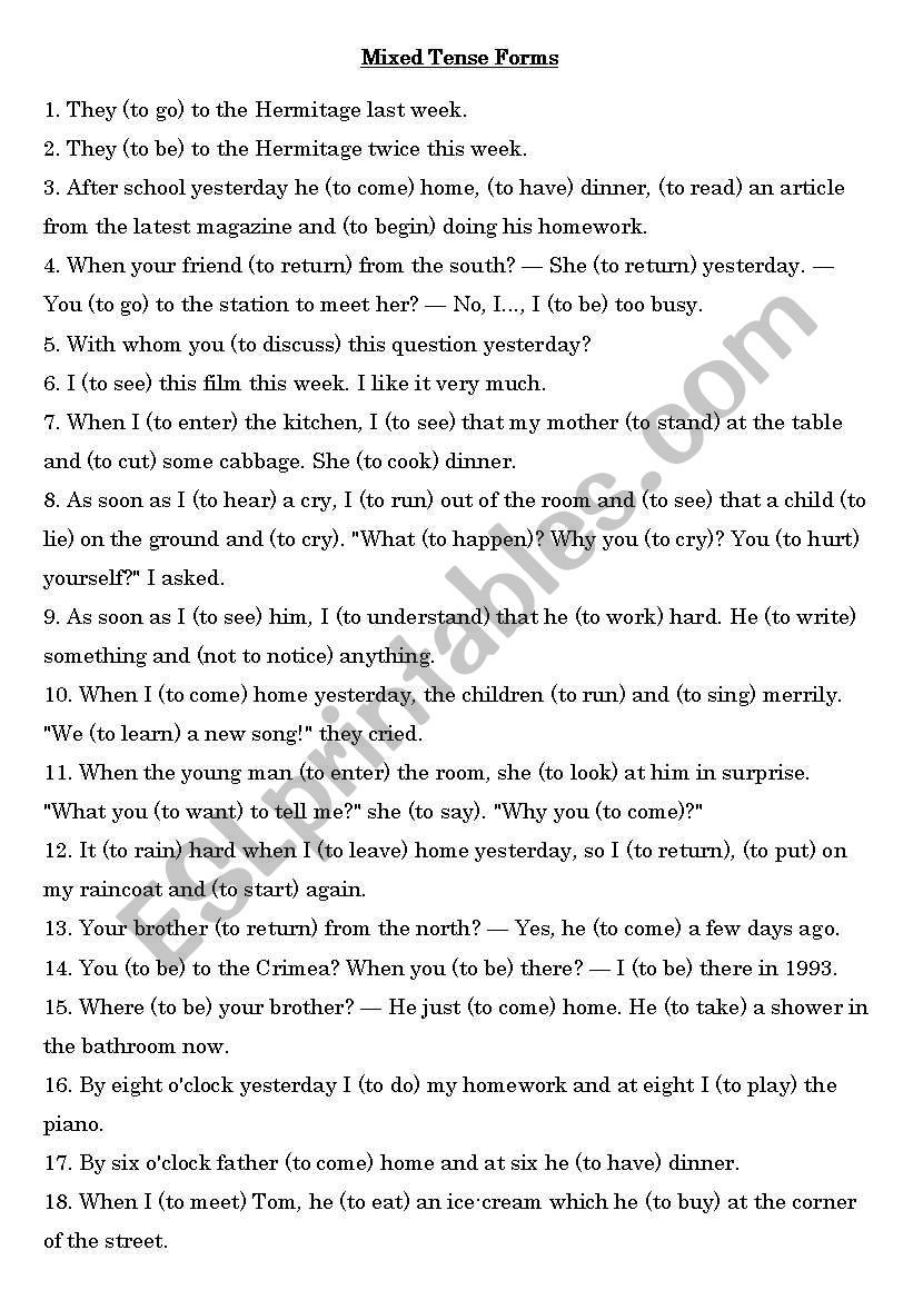 Mixed Tense forms worksheet