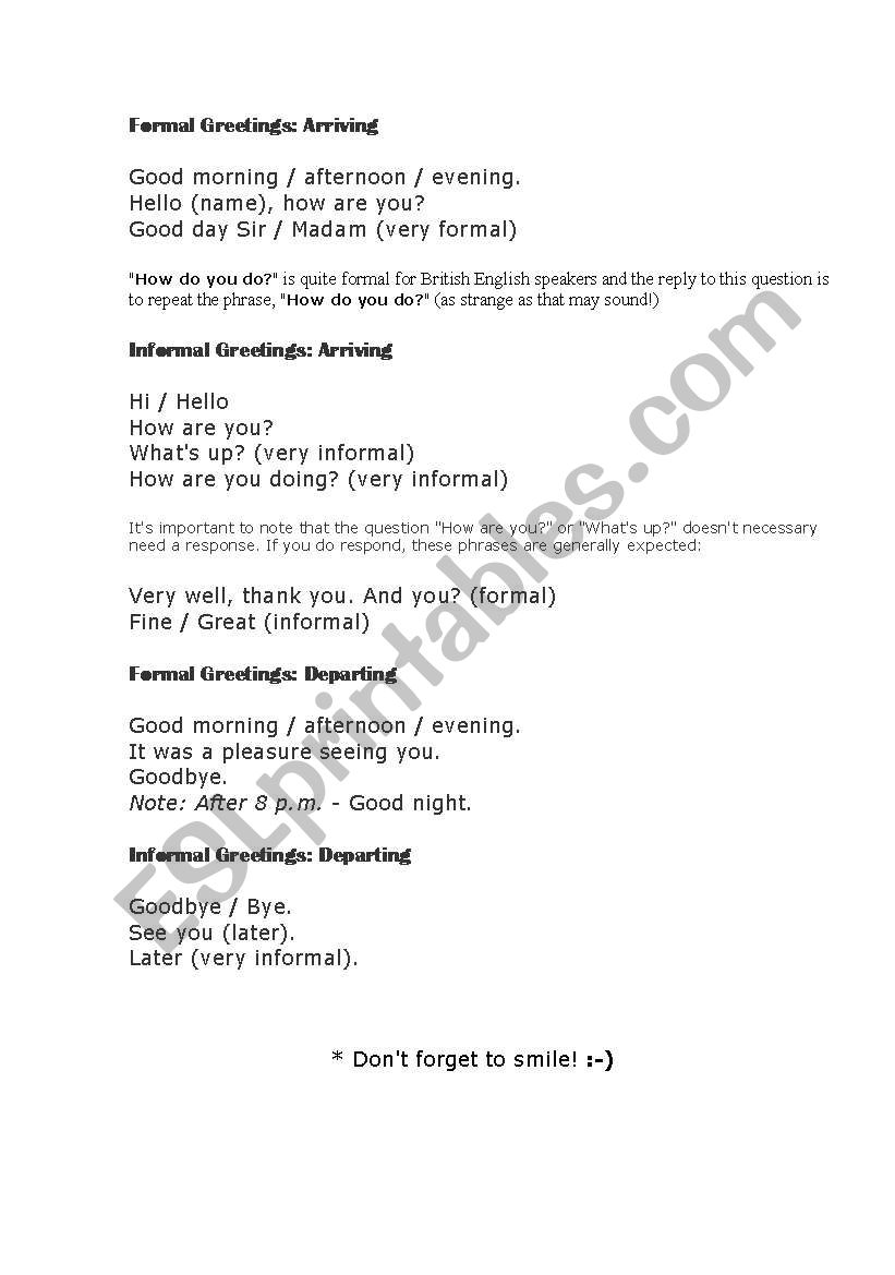 Formal and informal greetings worksheet