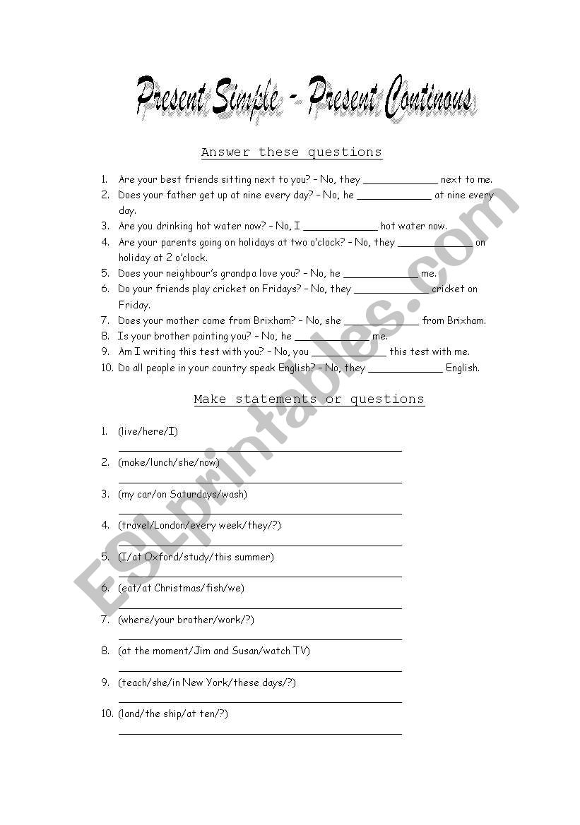 PRESENT SIMPLE AND CONTINUOUS worksheet