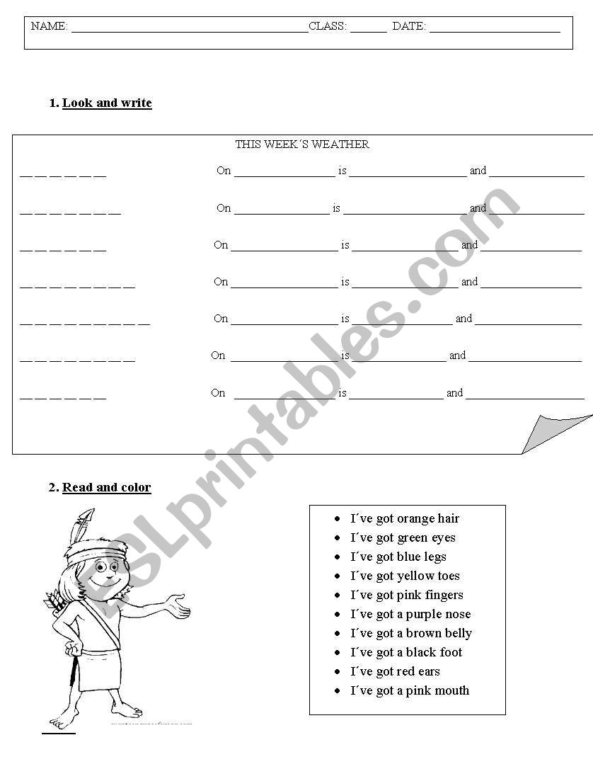 Numbers, weather and colors worksheet