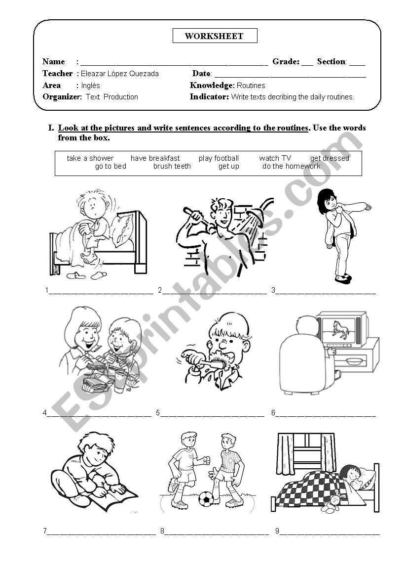 M y daily routines worksheet