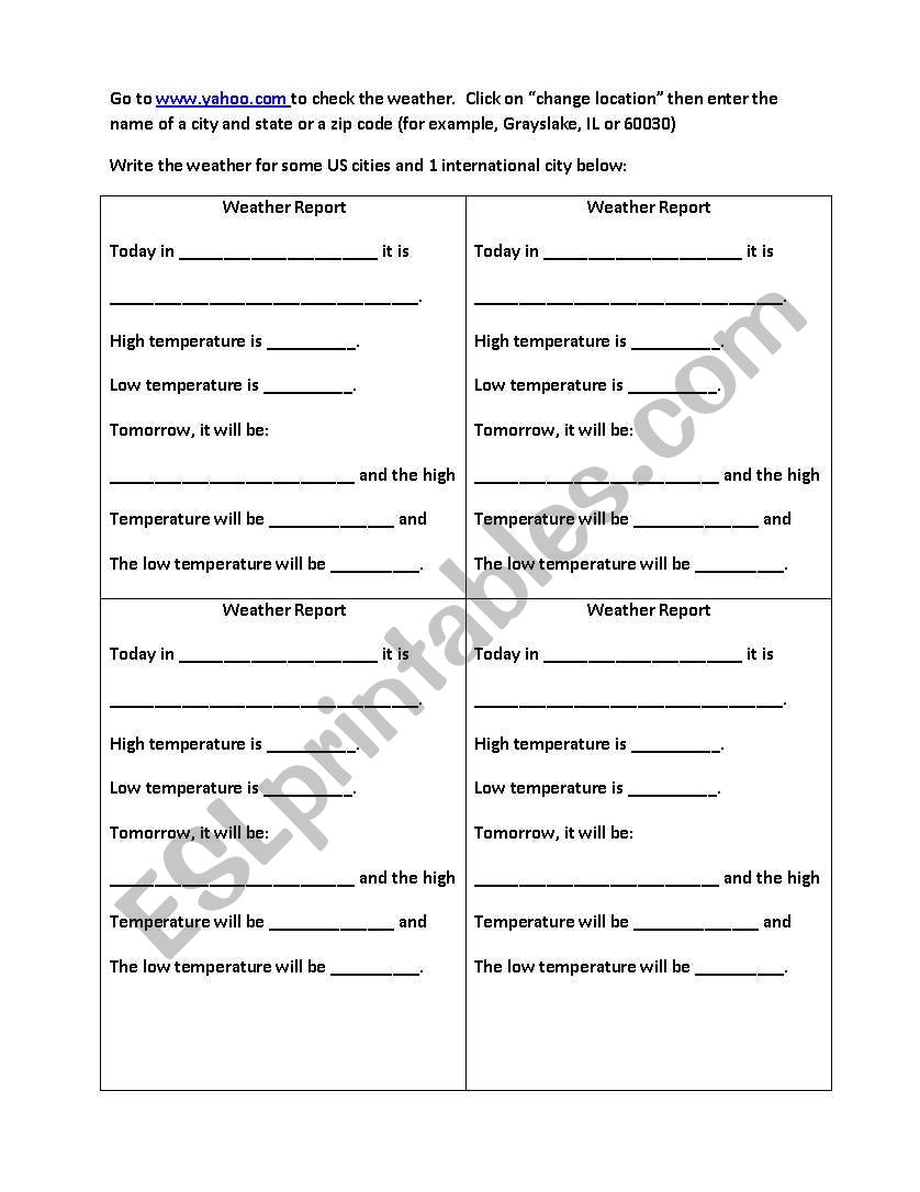 ESL Internet Weather activity worksheet