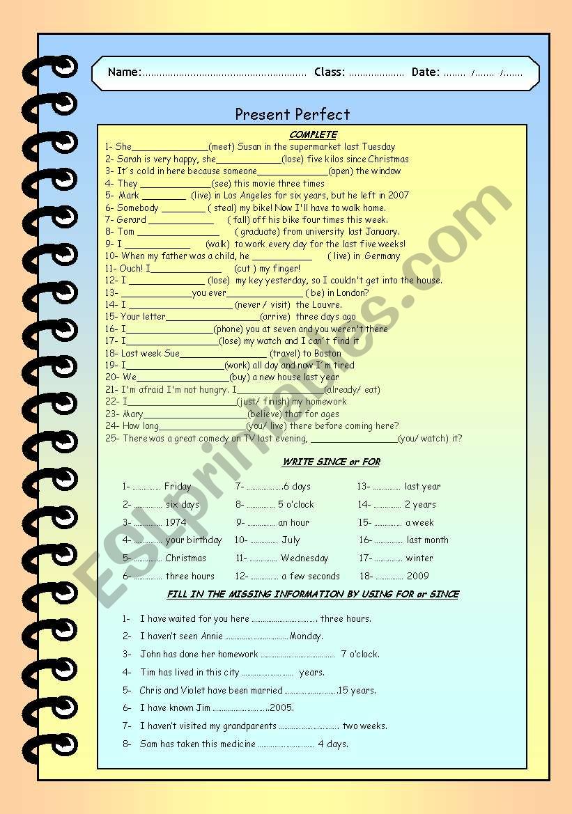 Present Perfect exercises worksheet