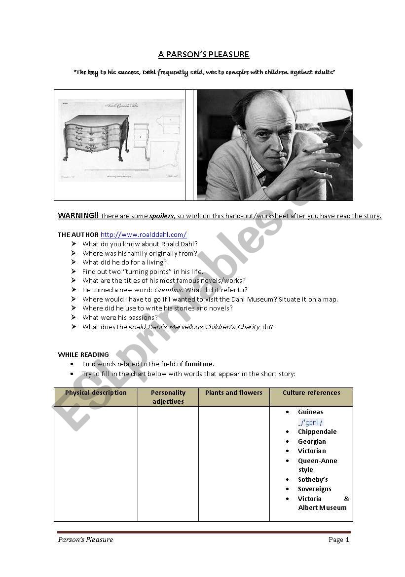 PARSONS PLEASURE worksheet