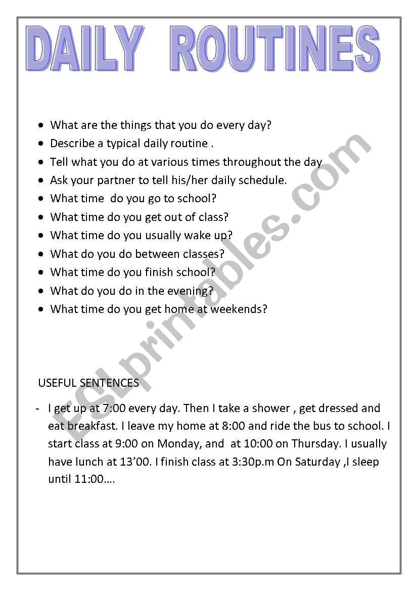 Topics  for an oral interview worksheet