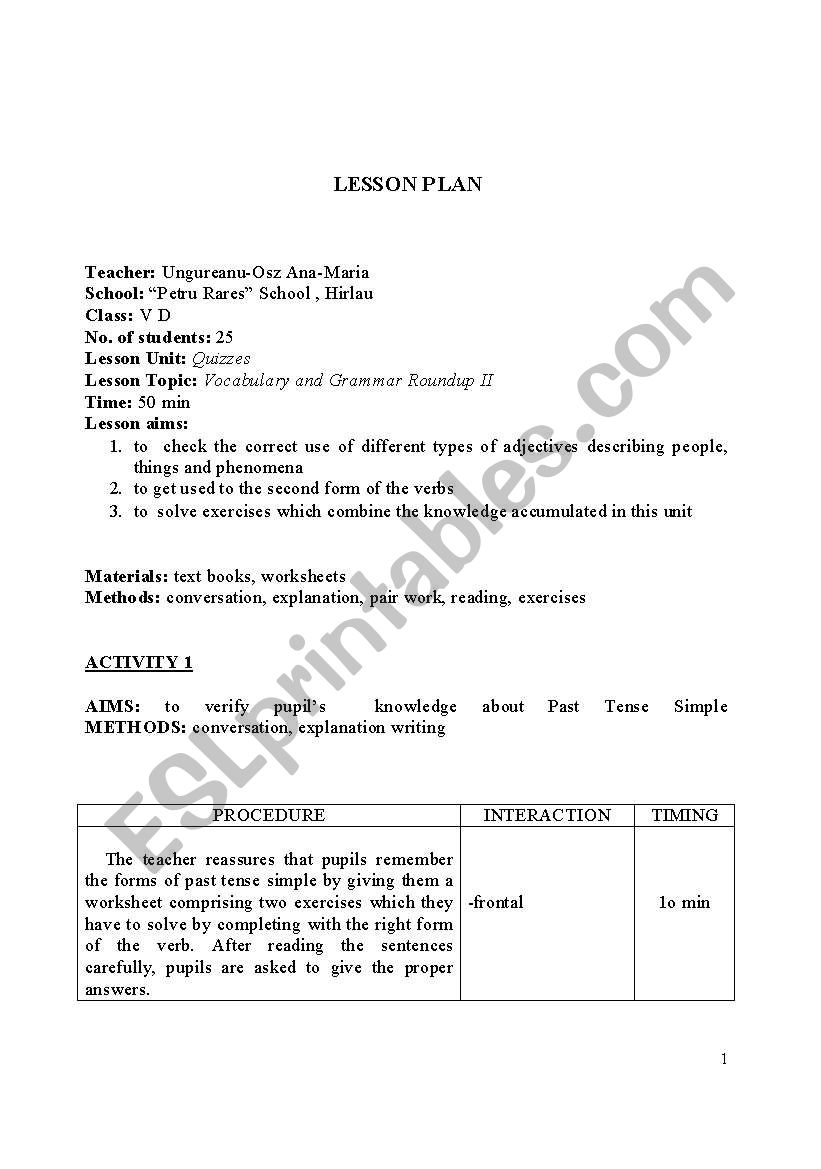 lesson plan for the 5th grade worksheet