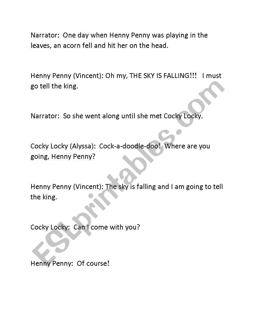 Henny Penny readers theater worksheet