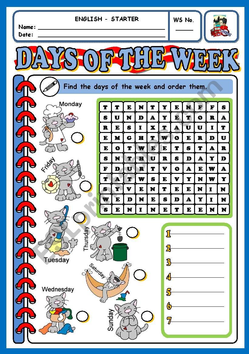 DAYS OF THE WEEK worksheet