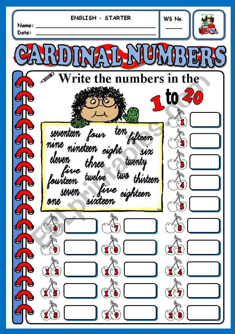 Cardinal Numbers Worksheet For Grade 1