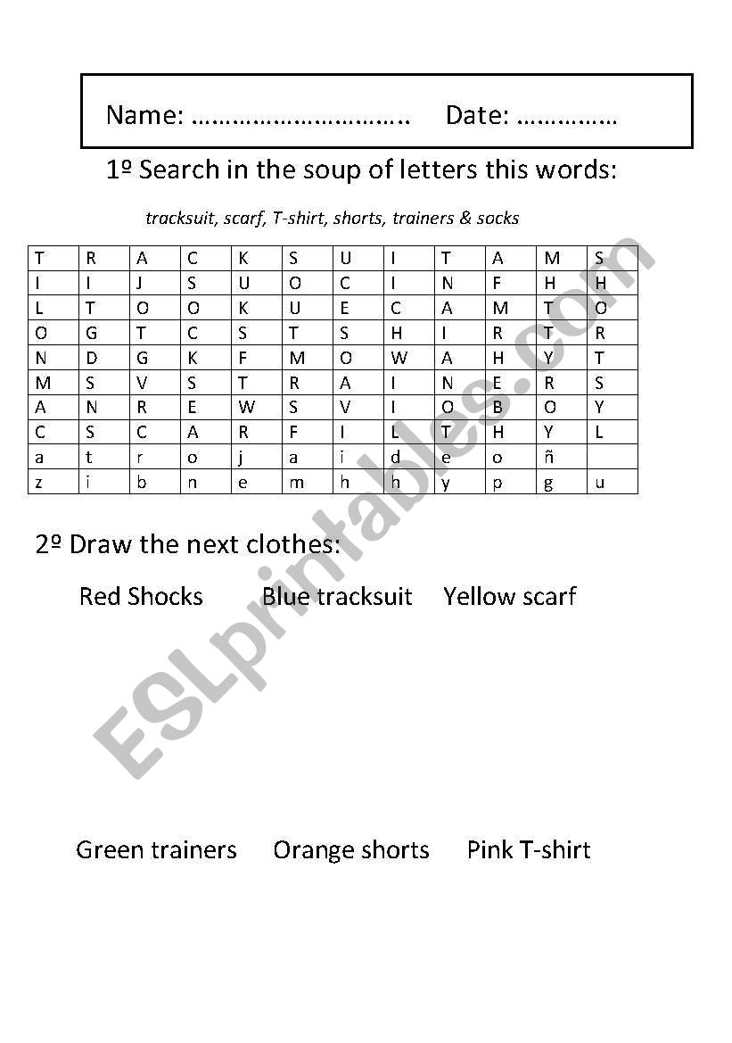 Winter Clothes - Word search worksheet