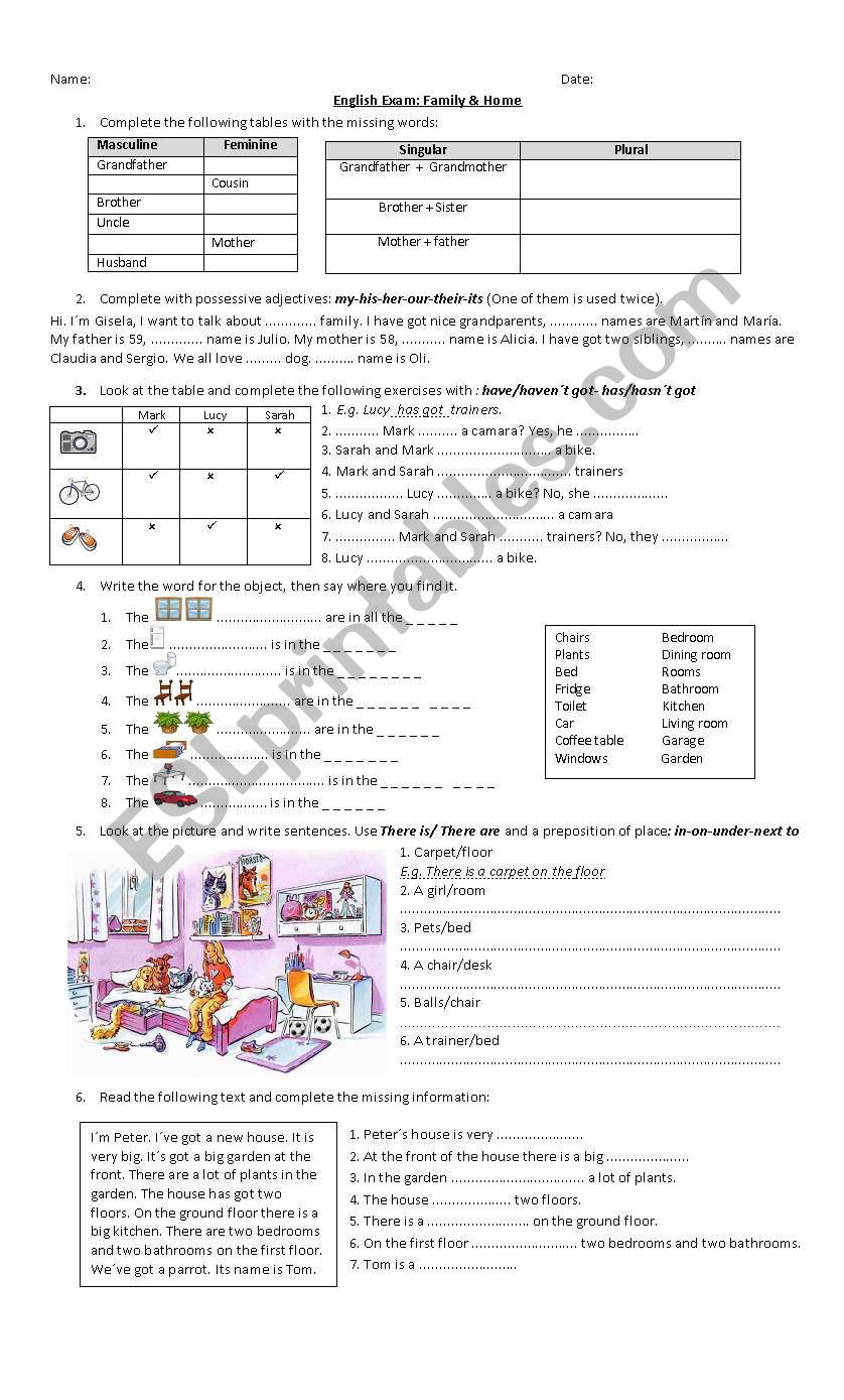 Exam: Family & Home worksheet