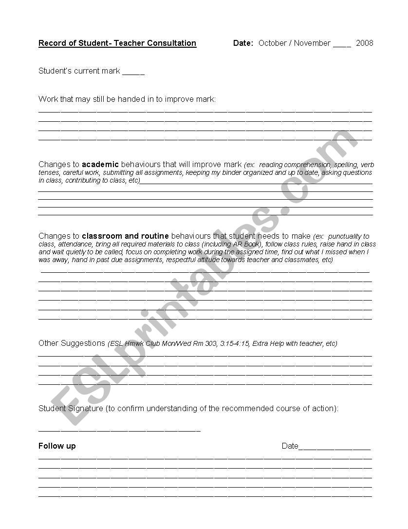 student teacher worksheet