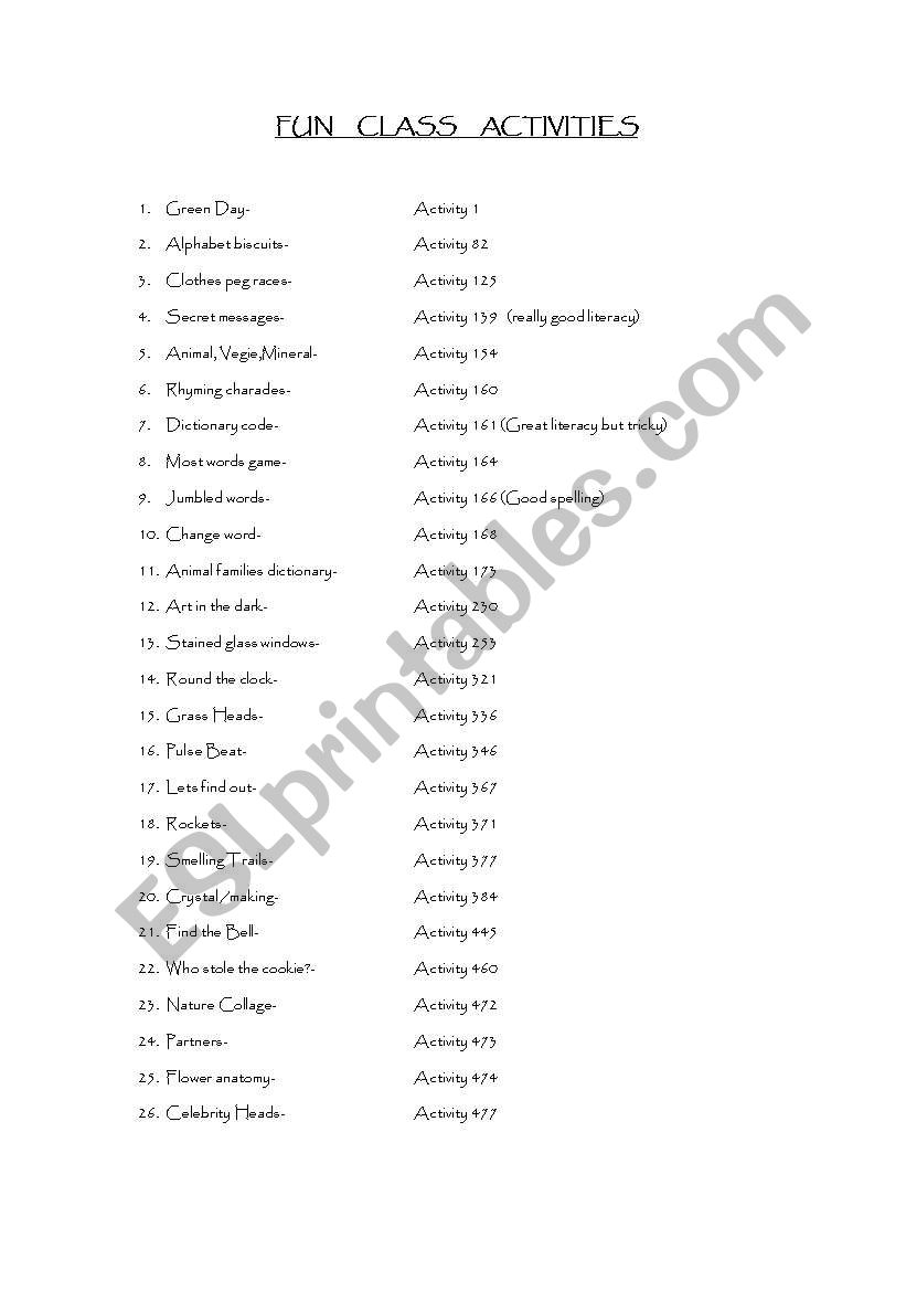 Fun Kids Activies for Class worksheet