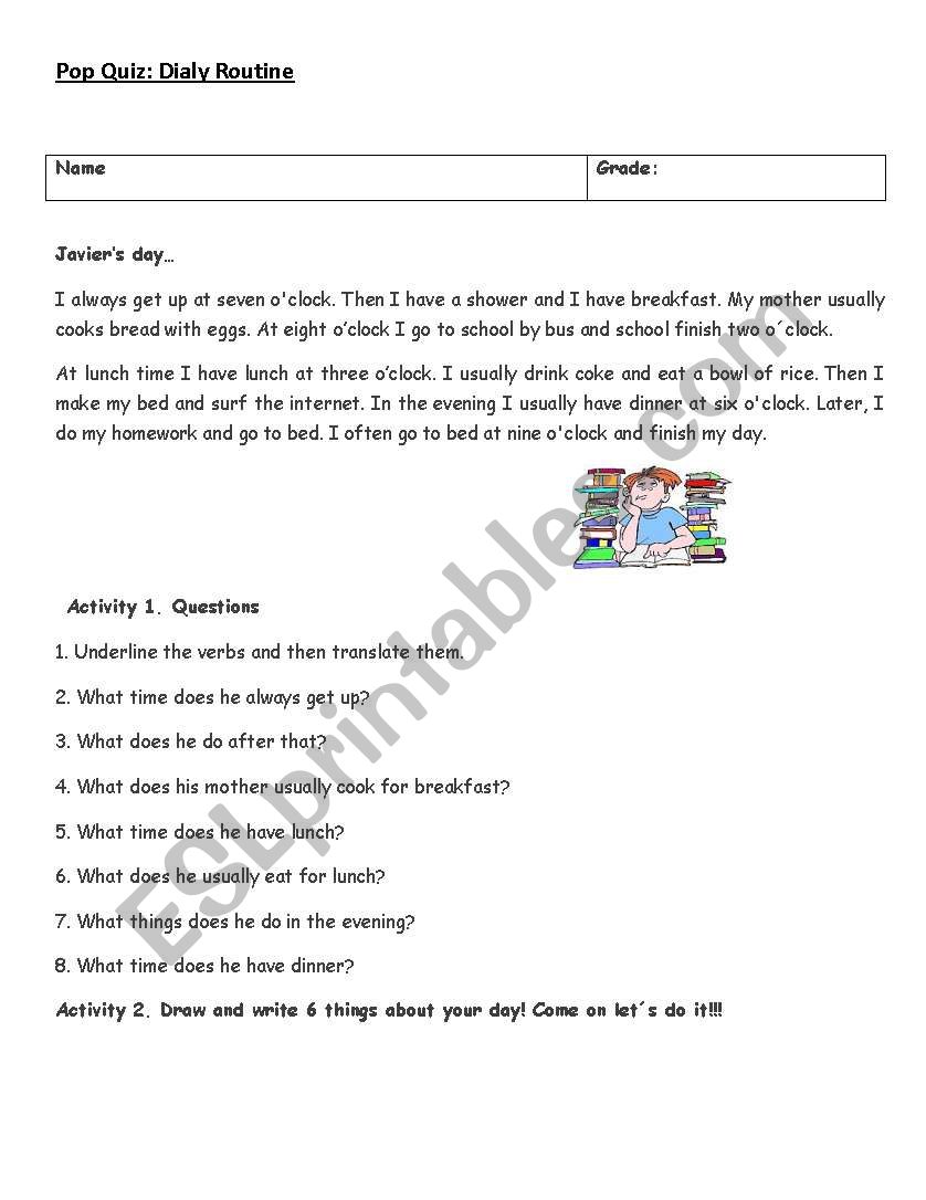 Javiers Day worksheet