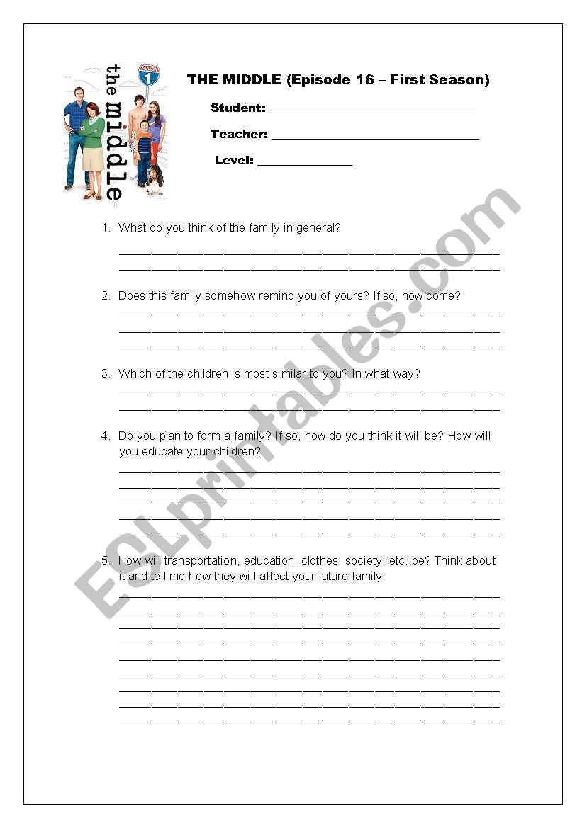 THE MIDDLE (TV show) activity worksheet